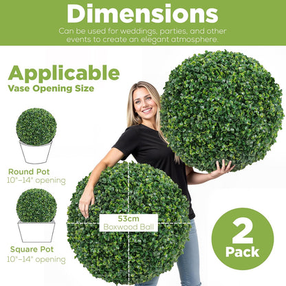 DRAY Premium 20.87" Faux Boxwood Balls – Set of 2 Artificial Topiary Spheres for Outdoor & Indoor