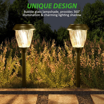 XMCOSY+ Solar Pathway Lights Outdoor, 10/25 LM in 2 Lighting Modes, Glass Stainless Steel