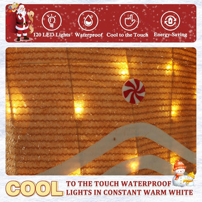 5FT Gingerbread Man with Candy Cane and Gift Box Decoration, 2.5D Pre-Lit Gingerbread Man Decor