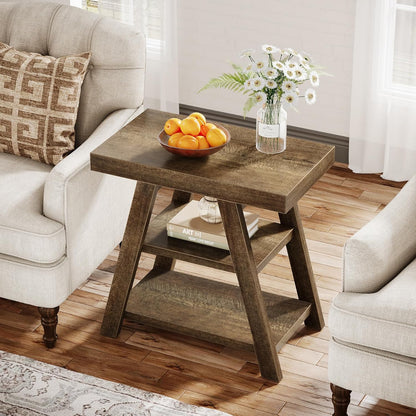 Tribesigns Small Wood End Table, 3-Tier Farmhouse Narrow Couch Side Table with Storage, Vintage