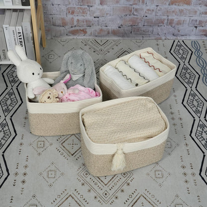 Cotton Rope storage Basket Bins Woven Basket for Organizing Shelves Rectangle Decorative Baskets