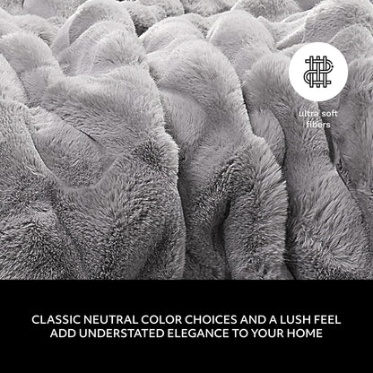 Mon Chateau 60" x 70" Faux Fur Throw Blanket - Reversible Soft Blanket for Queen-Size Bed, Couch