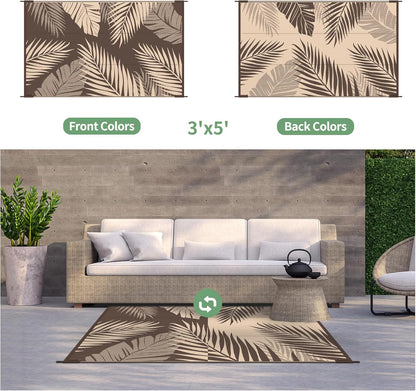 GENIMO Outdoor Rug 3' x 5' Waterproof for Patios Clearance, Reversible Outdoor Plastic Straw