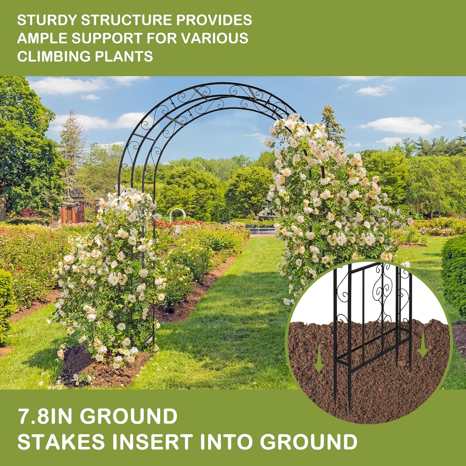 Outvita 7FT Garden Arch Arbor, Heavy Duty Metal Arbour Archway, Decorative Frame Stand Trellis with