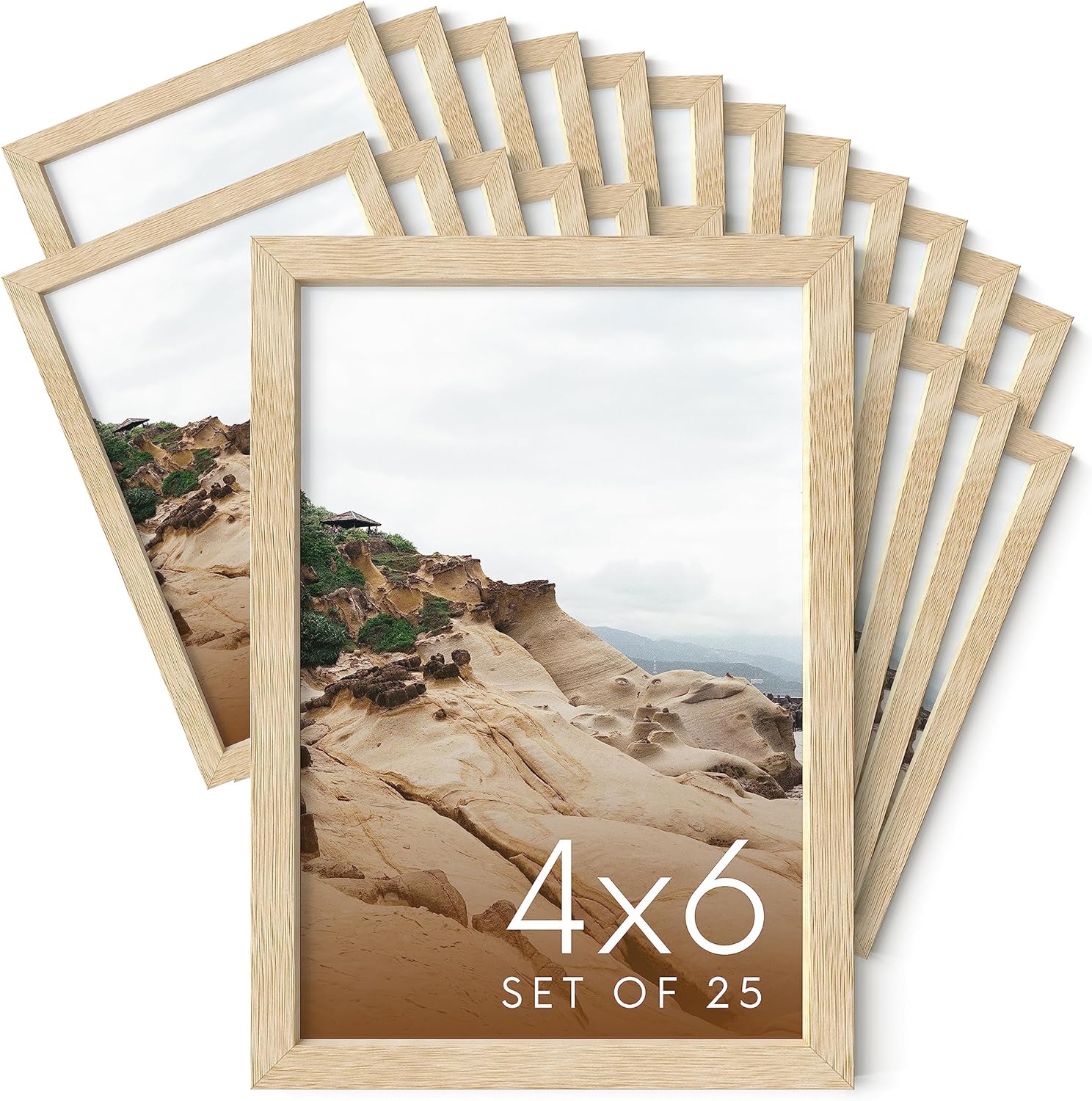 Haus and Hues 4x6 Natural Oak Wood Photo Frame Set of 25 - Mini Picture Frames Bulk Gallery Set