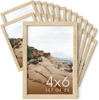 Haus and Hues 4x6 Natural Oak Wood Photo Frame Set of 25 - Mini Picture Frames Bulk Gallery Set