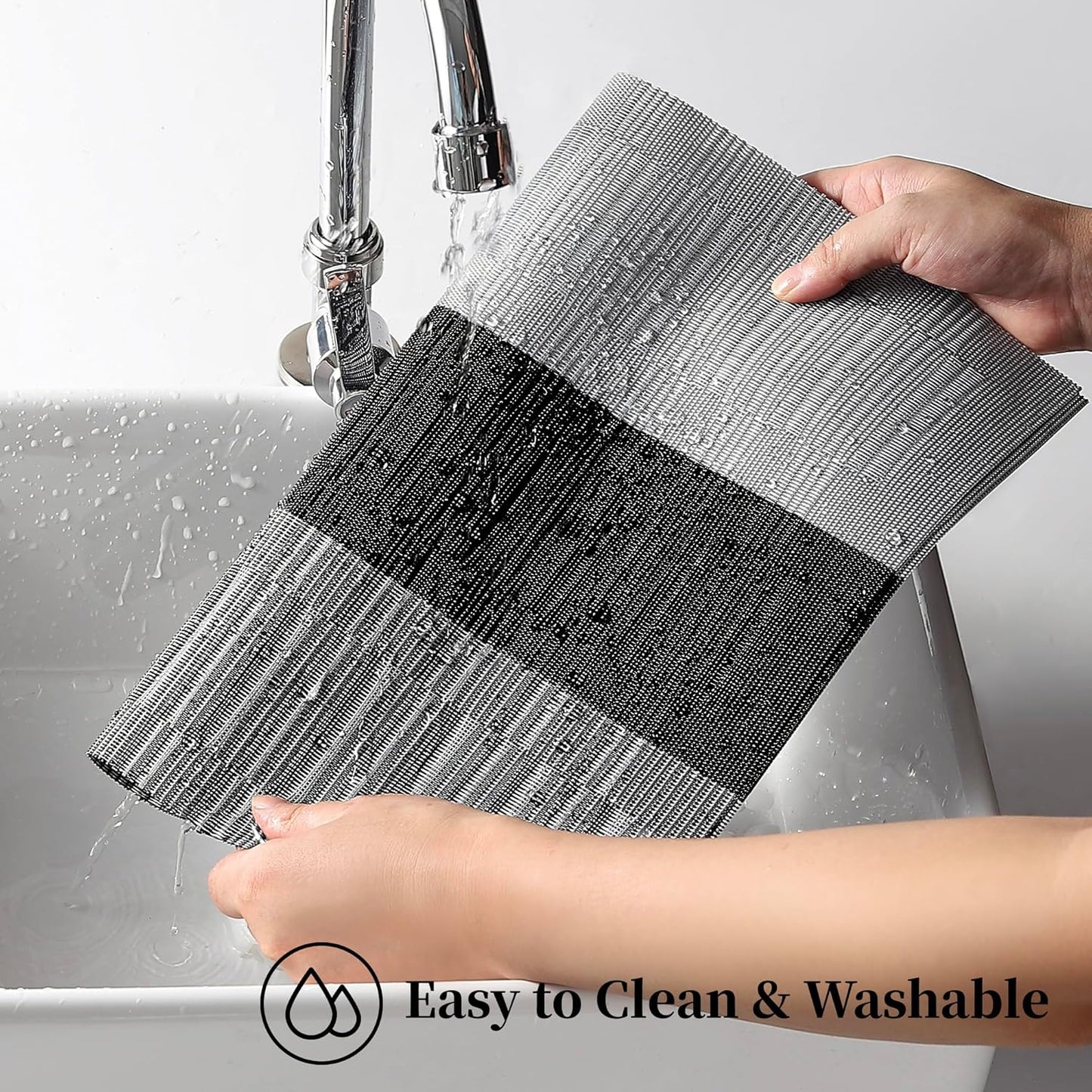 Leetaltree Grey with White Striped Placemats Set of 4 - Heat Resistant Non-Slip Place mats for