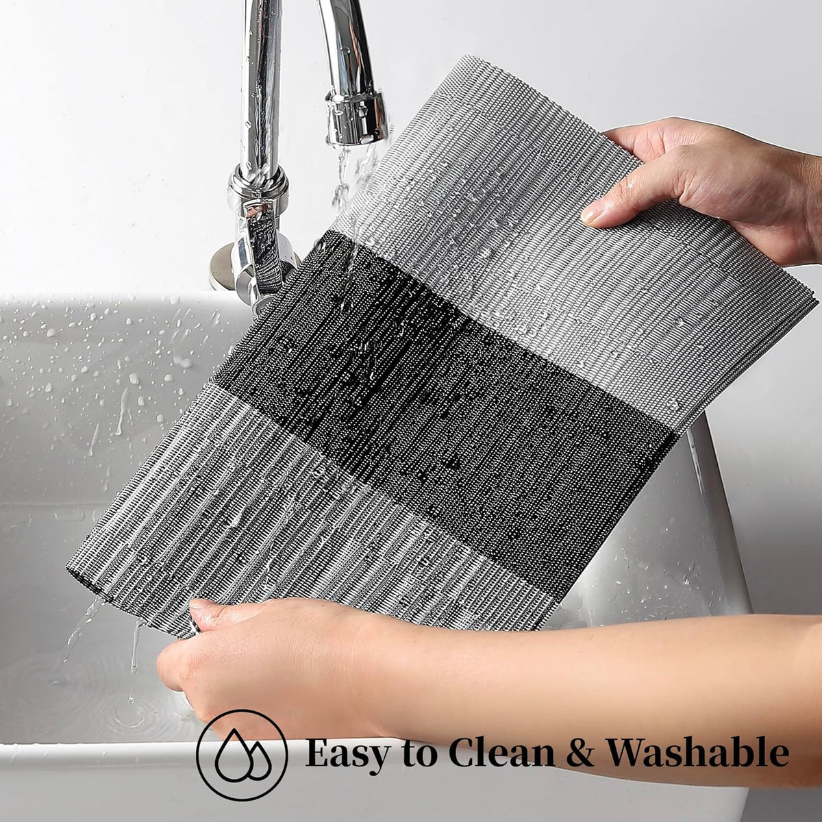 Leetaltree Grey with White Striped Placemats Set of 4 - Heat Resistant Non-Slip Place mats for