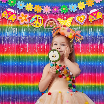 Gradient Colorful Party Streamers Backdrop - GREATRIL Party Backdrop Curtains for