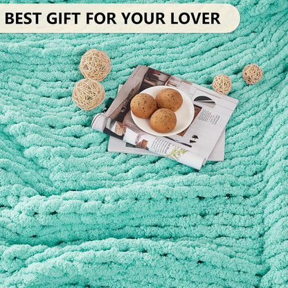 L'AGRATY Chunky Knit Blanket Throw: 50''x60'' Chenille Chunky Knitted Throw Blanket for Bed Couch