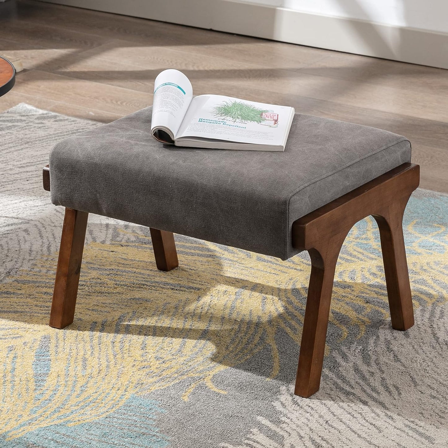 chairus Mid-Century Modern Accent Chair with Ottoman, Linen Fabric Armchair with Wood Legs Comfy