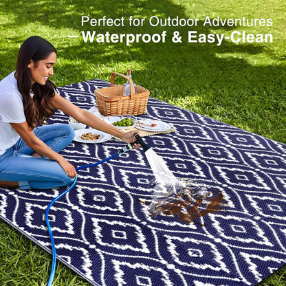OLANLY Outdoor Rug 5x8 ft Waterproof, Outdoor Plastic Straw Rug with Geometric Pattern Clearance