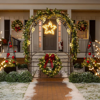 Plow & Hearth Arch Metal Outdoor Garden Arbor Double Gate | Montebello | 7 Feet Tall | Gunmetal