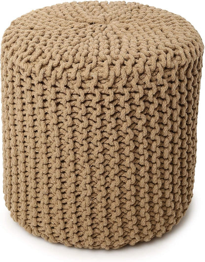 REDEARTH Pouf Ottoman - Cylindrical Knitted Poof - Cord Boho Pouffe - Cotton Round Foot Stool Puff