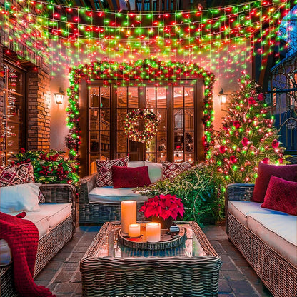 33ft Red and Green Christmas Lights, 400 LED Icicle Lights for Outside, Clear Wire Connectable