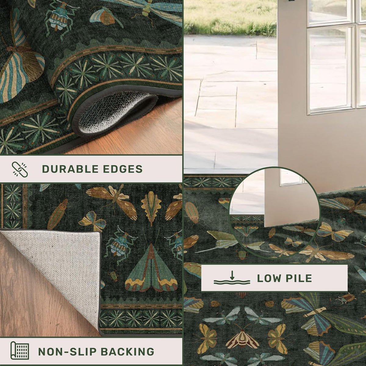 8 ft Long Hallway Runner Rug - Boho Green Rug for Kitchen Floor, Entrance Indoor, Washable Wide