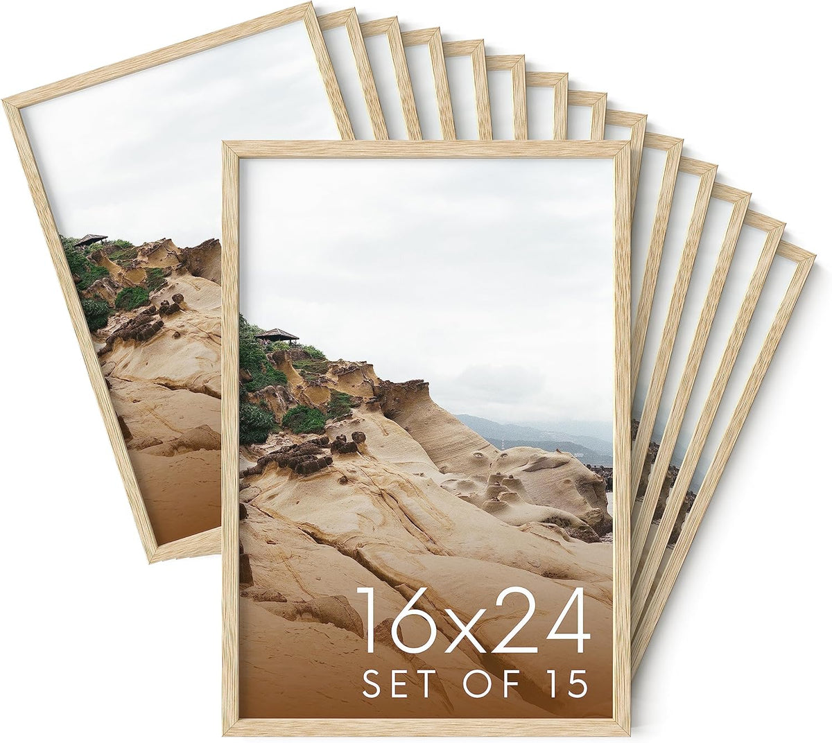 Haus and Hues 16x24 Natural Oak Wood Picture Frames Set of 15 - Premium Bulk Picture Frames 12x16