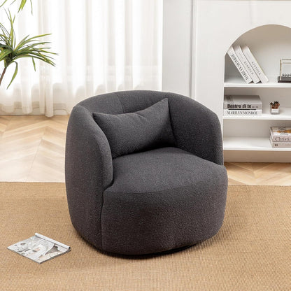 KINWELL 34" Wide Boucle Swivel Barrel Chair, No Assembly Round Upholstered Armchair Accent Chair