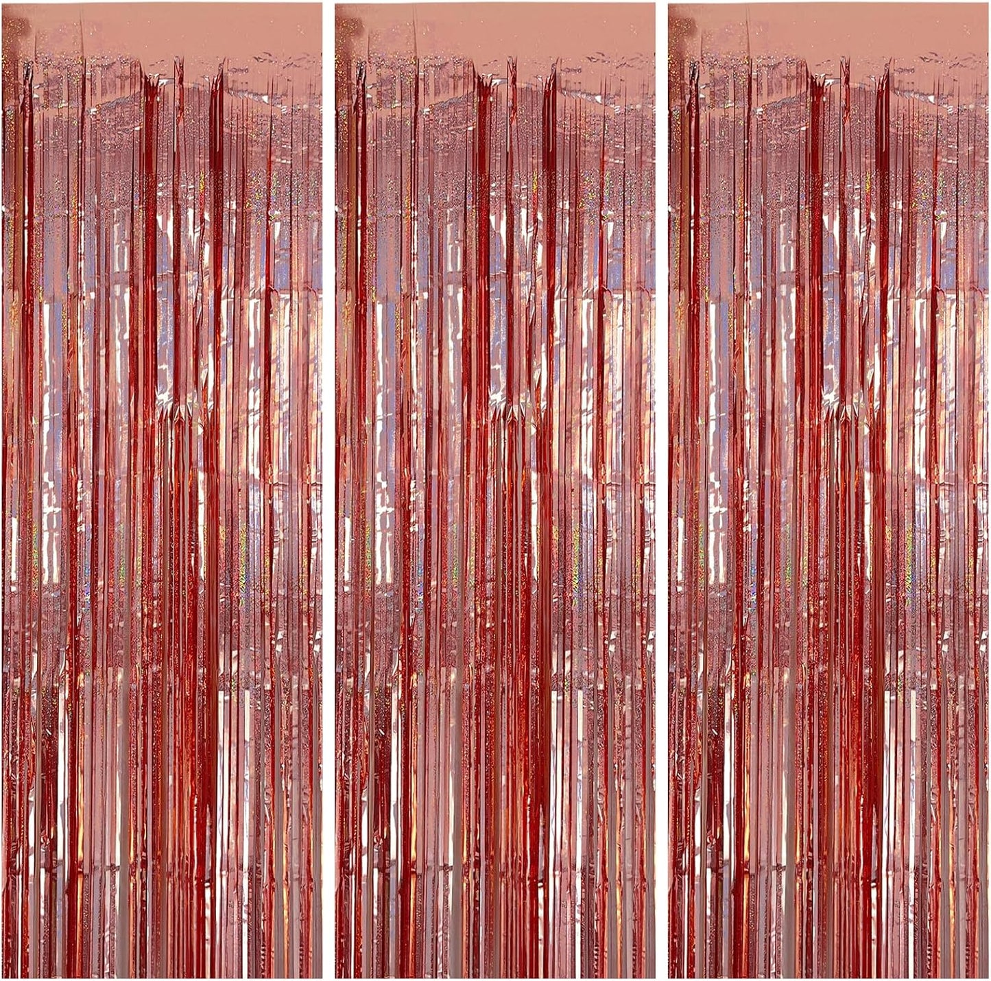 3 Pack Rose Gold Fringe Curtain Backdrop Birthday Bachelorette Party Decorations Metallic Tinsel