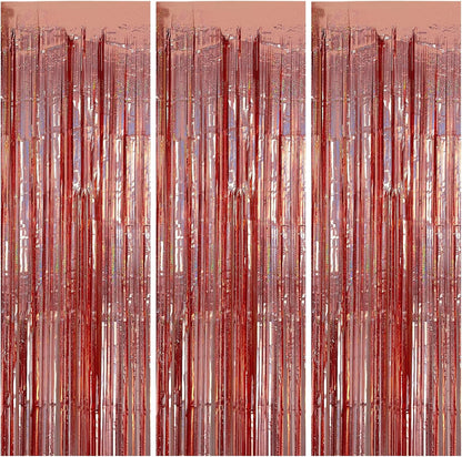 3 Pack Rose Gold Fringe Curtain Backdrop Birthday Bachelorette Party Decorations Metallic Tinsel