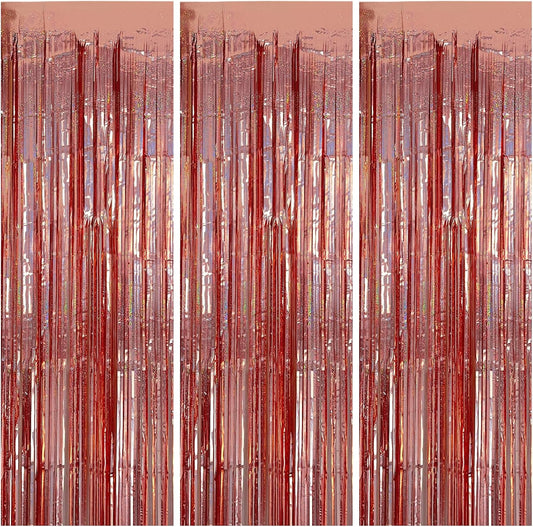 3 Pack Rose Gold Fringe Curtain Backdrop Birthday Bachelorette Party Decorations Metallic Tinsel