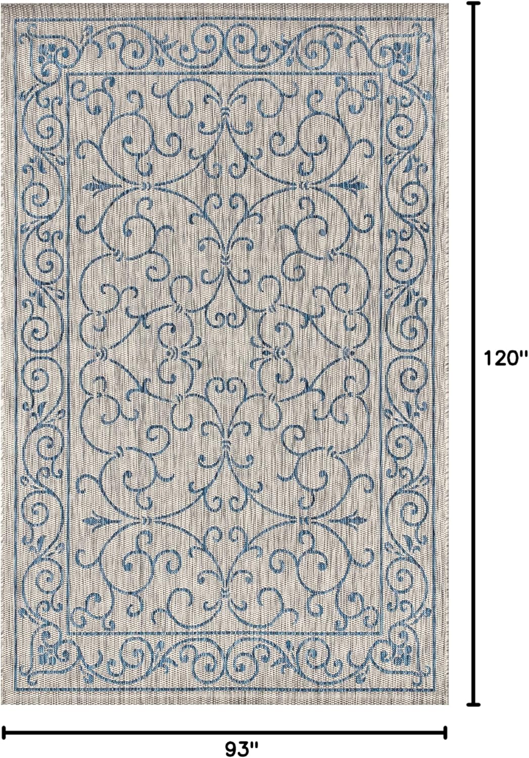 JONATHAN Y Vintage Filigree Indoor Outdoor Area Rug 8X10 Gray/Navy, Charleston Textured Weave for