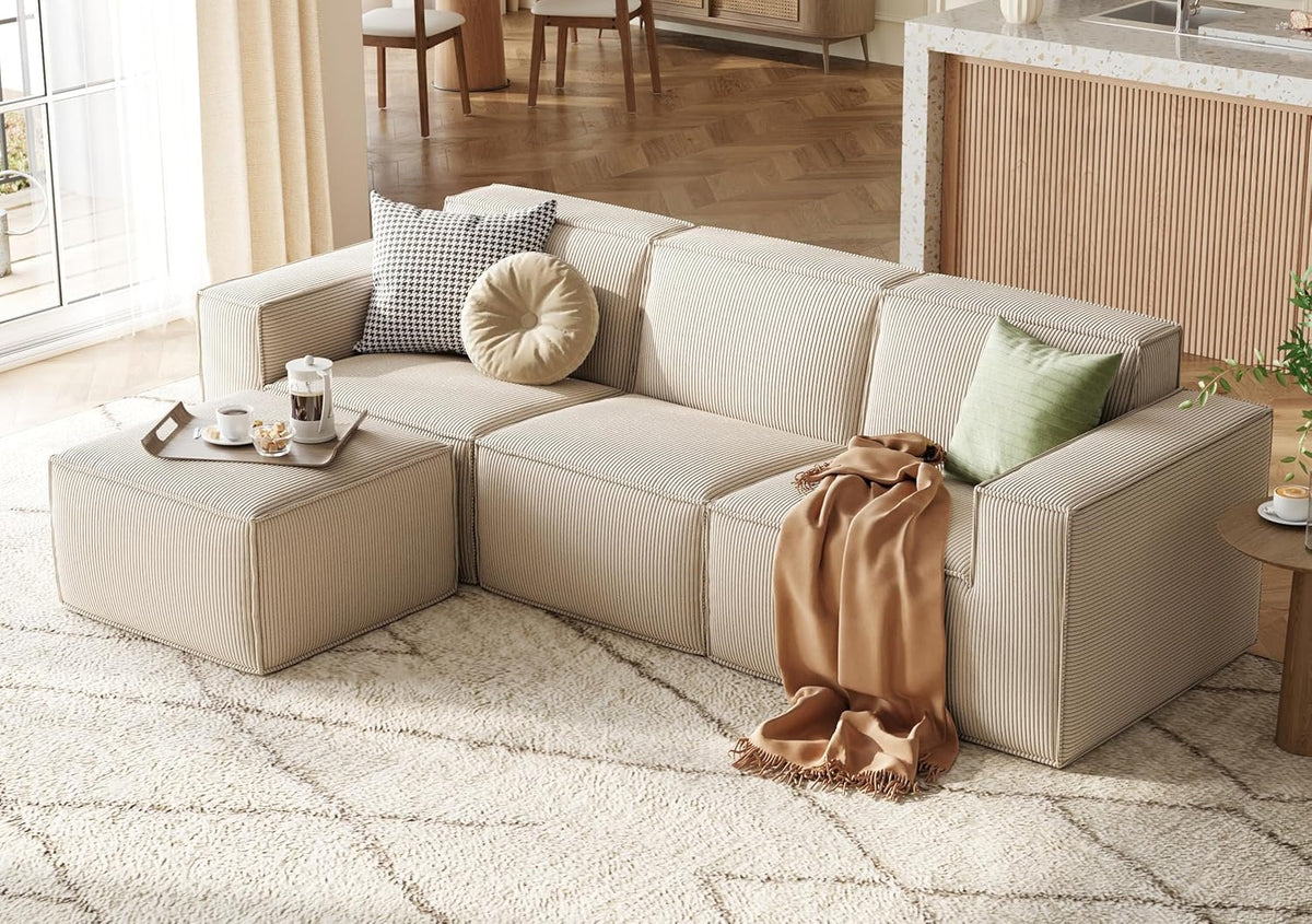 LINSY HOME Modular Sectional Sofa, 105" Boneless Couch L Shaped 3-Seat Sofa with Movable Ottoman