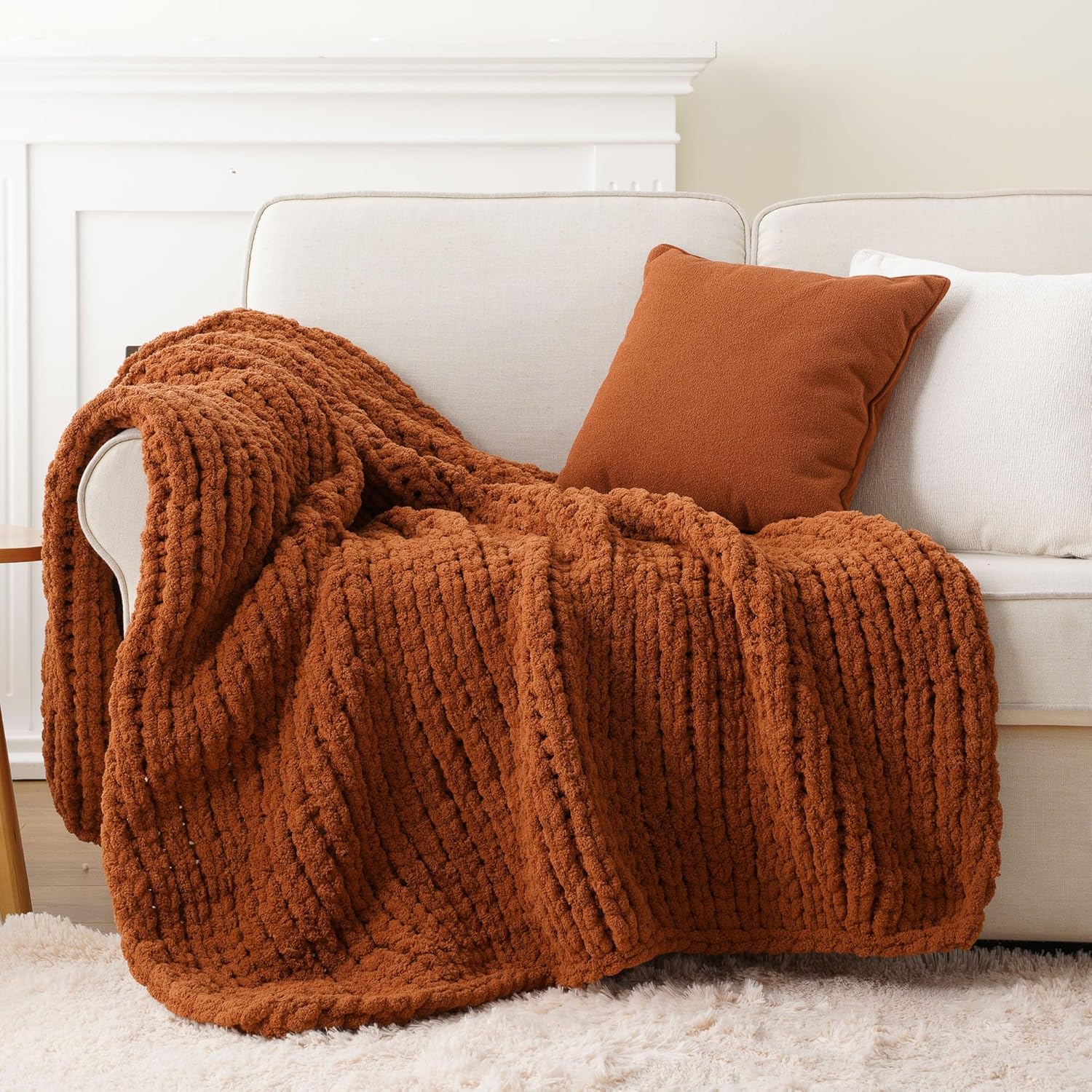 Battilo Chunky Knit Throw Blanket, Soft and Thick Chenille Throw Blanket, 50"x60" Handmade Cable