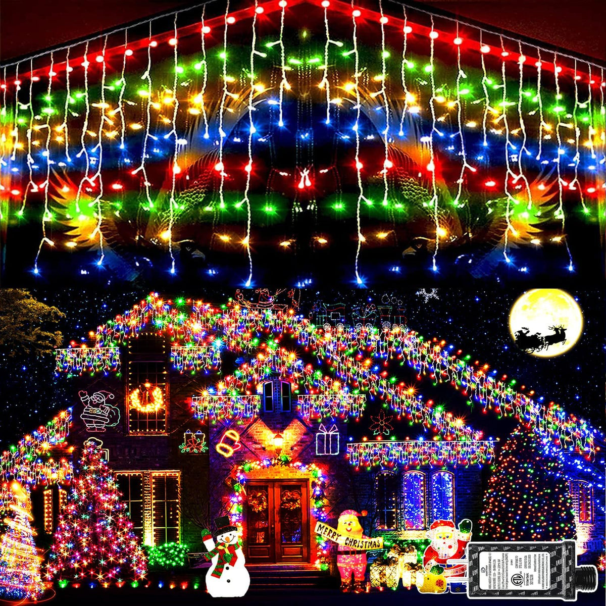 KNONEW Christmas Lights Outdoor Decorations 400 LED 33ft 8 Modes Curtain Fairy String Light with 75