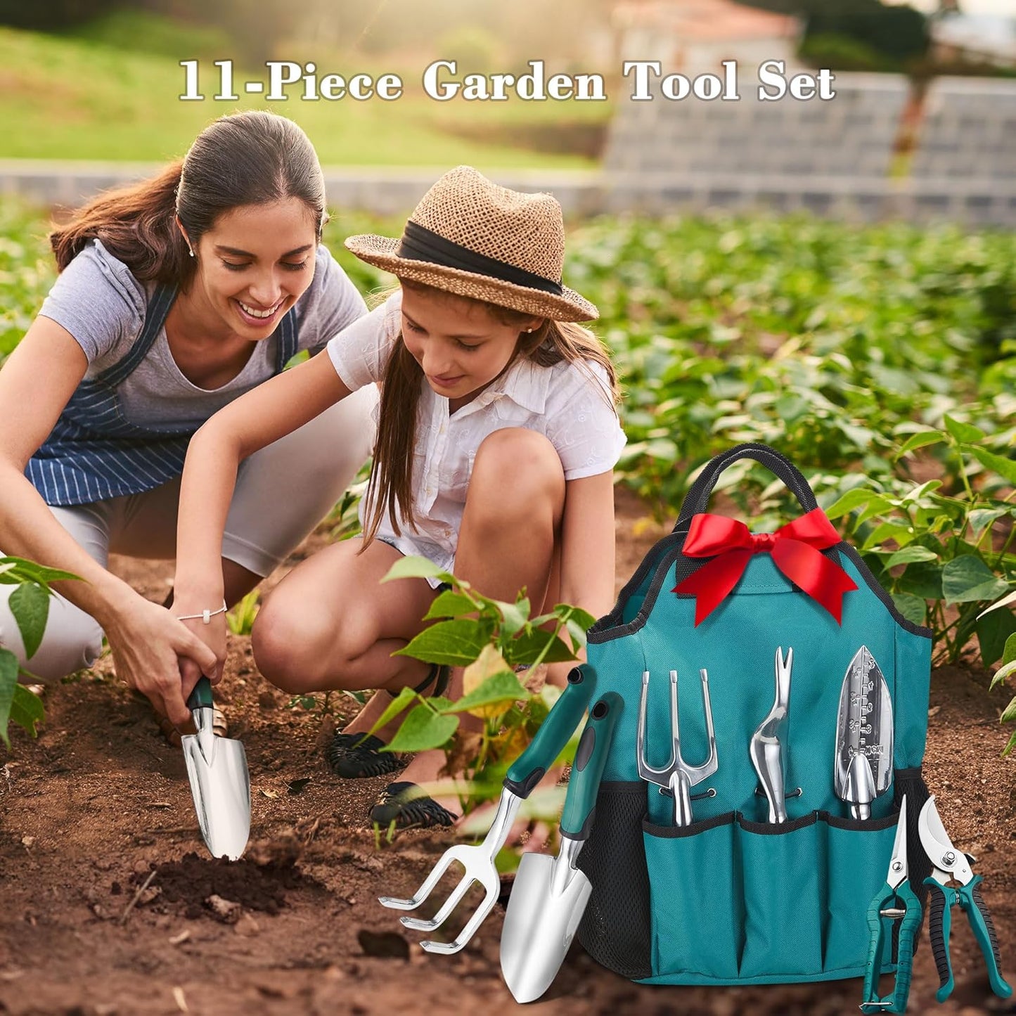FiveJoy Garden Tool Set, 11 PCS Aluminum Gardening Hand Tools with Tote Bag, Ergonomic Handle, Gift