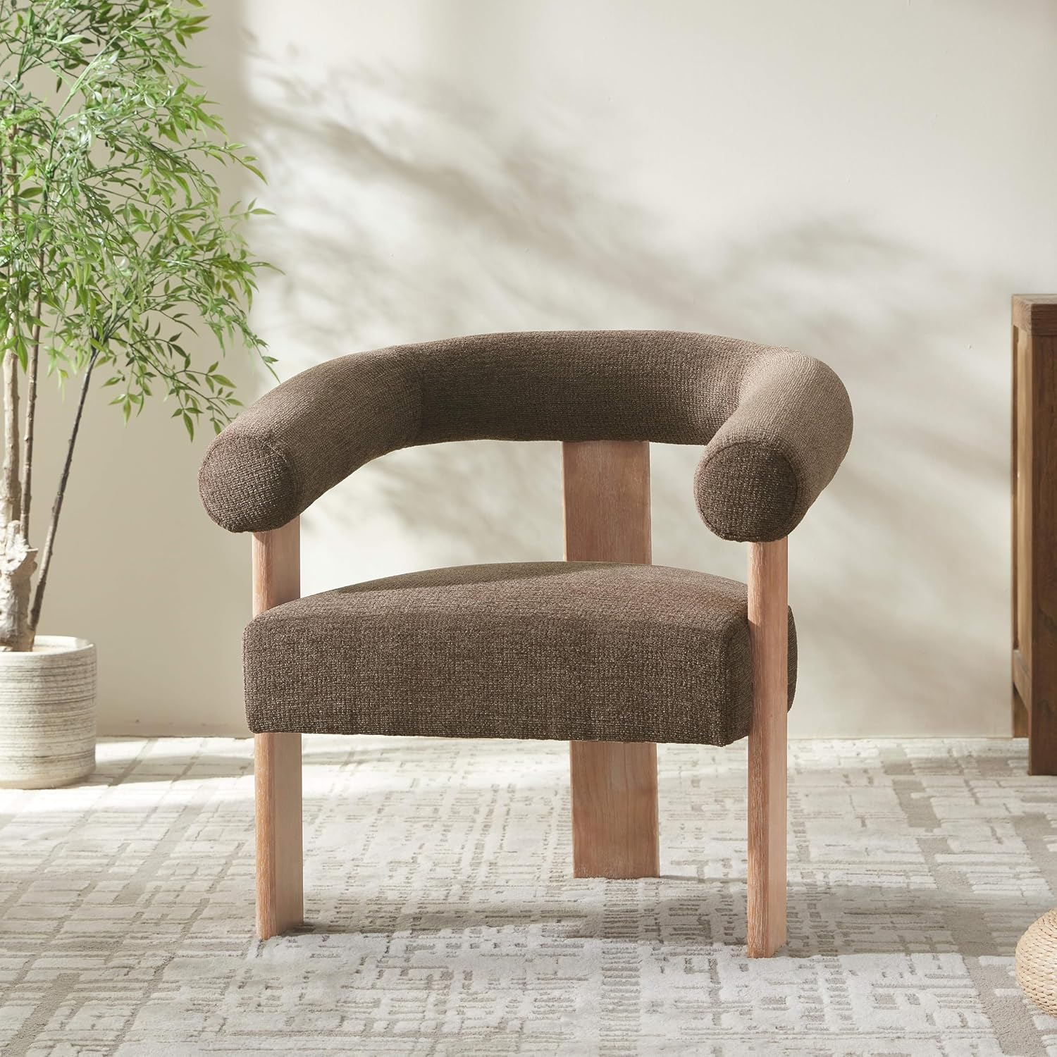 VKNOW Accent Chair Living Room Chair, Modern Upholstered Armchair with Solid Wood Legs, Comfy