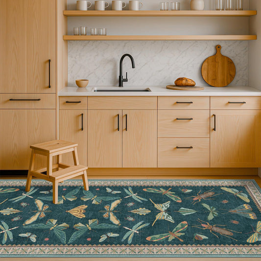 Brown and Green Kitchen Sink Runner Rug 2x6 - Teal Boho Bathroom Rugs for Entrance Indoor, Insect