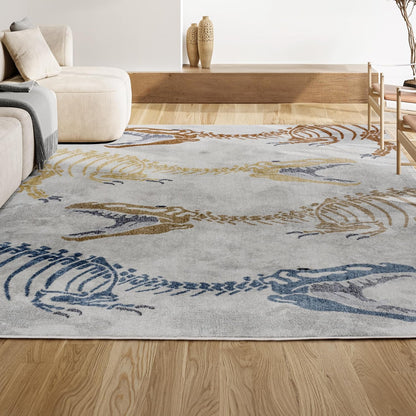 JONATHAN Y Machine-Washable Cream/Multi Indoor Area Rug, 3x5, Kingdarr T-Rex Modern, Casual, Kids &
