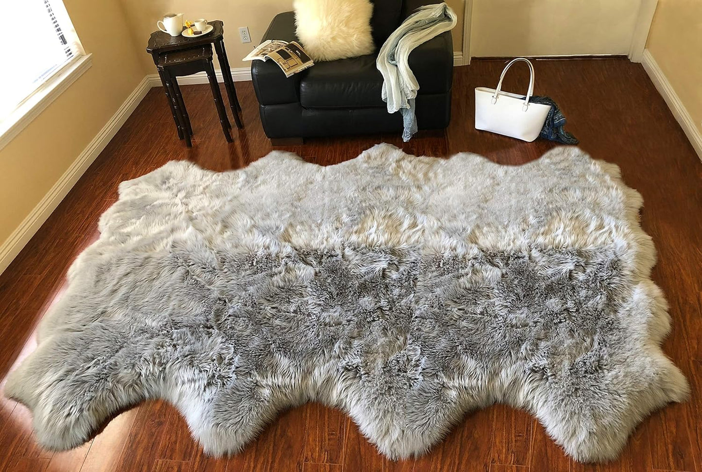 LAMBZY Faux Sheepskin Hypoallergenic Free Shape Silky Shag Rug, Luxury Shaggy Silky Plush Carpet