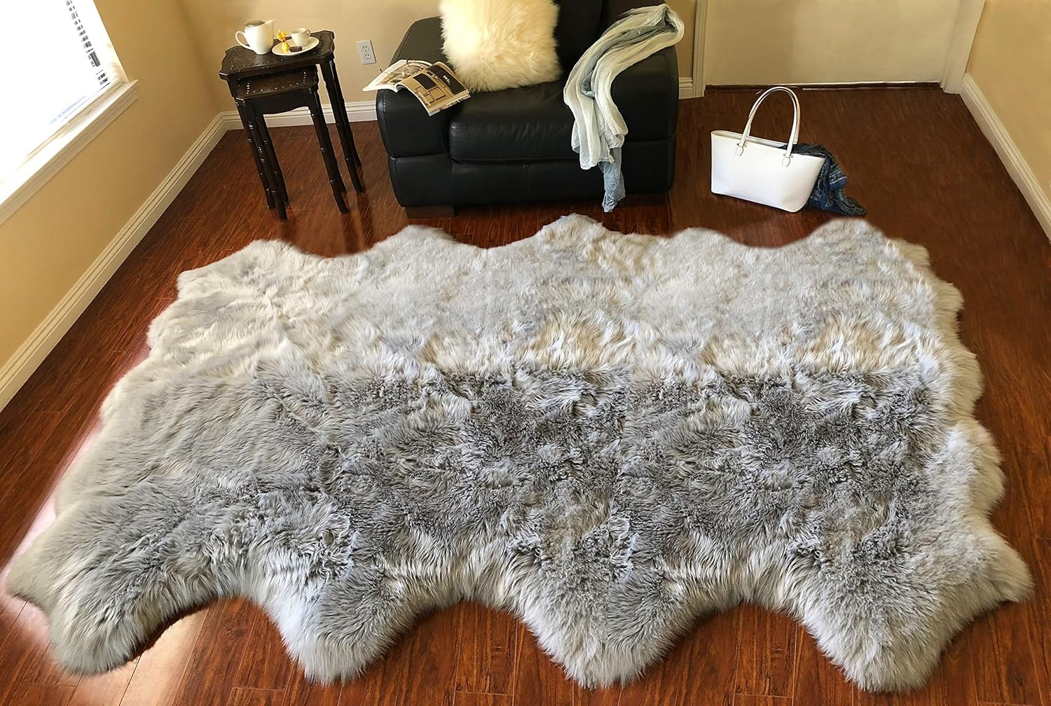 LAMBZY Faux Sheepskin Hypoallergenic Free Shape Silky Shag Rug, Luxury Shaggy Silky Plush Carpet