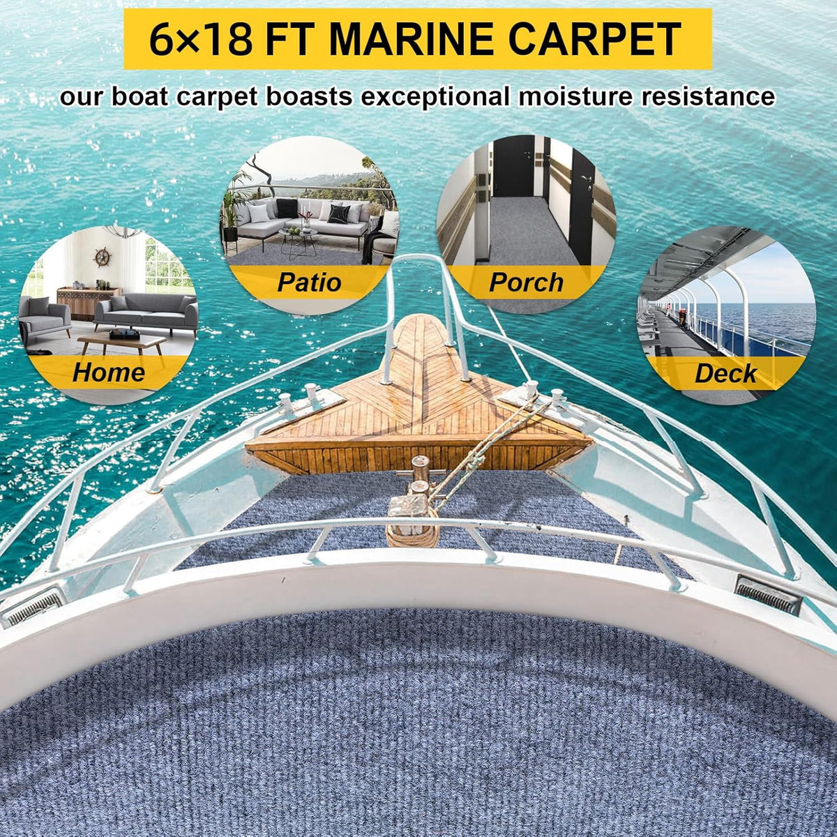 Marine Carpet,6 FT x 18 FT Blue-Gray Indoor Outdoor Carpet 0.2" Thick Boat Carpet with Water-Proof