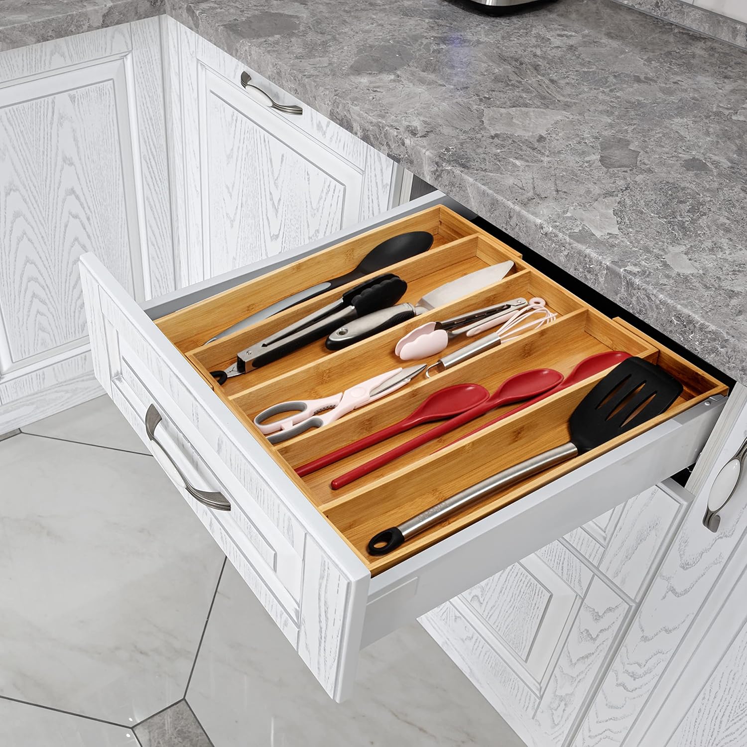 Purawood Kitchen Drawer Organizer, 2 Pack - Expandable Utensil Drawer Organizer for Kitchen