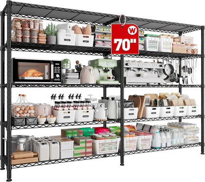 REIBII 70"W Storage Shelves Load 1600LBS, Metal Shelving 5-tier Wire Shelving Unit Metal Shelves