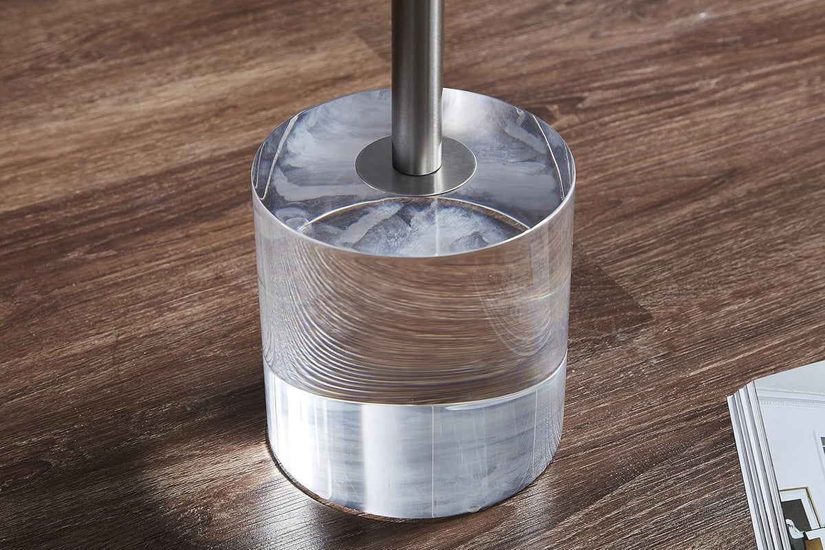 Clear Acrylic End Table,Side Table,Brushed Silver Metal,Round,for Office, Living Room and