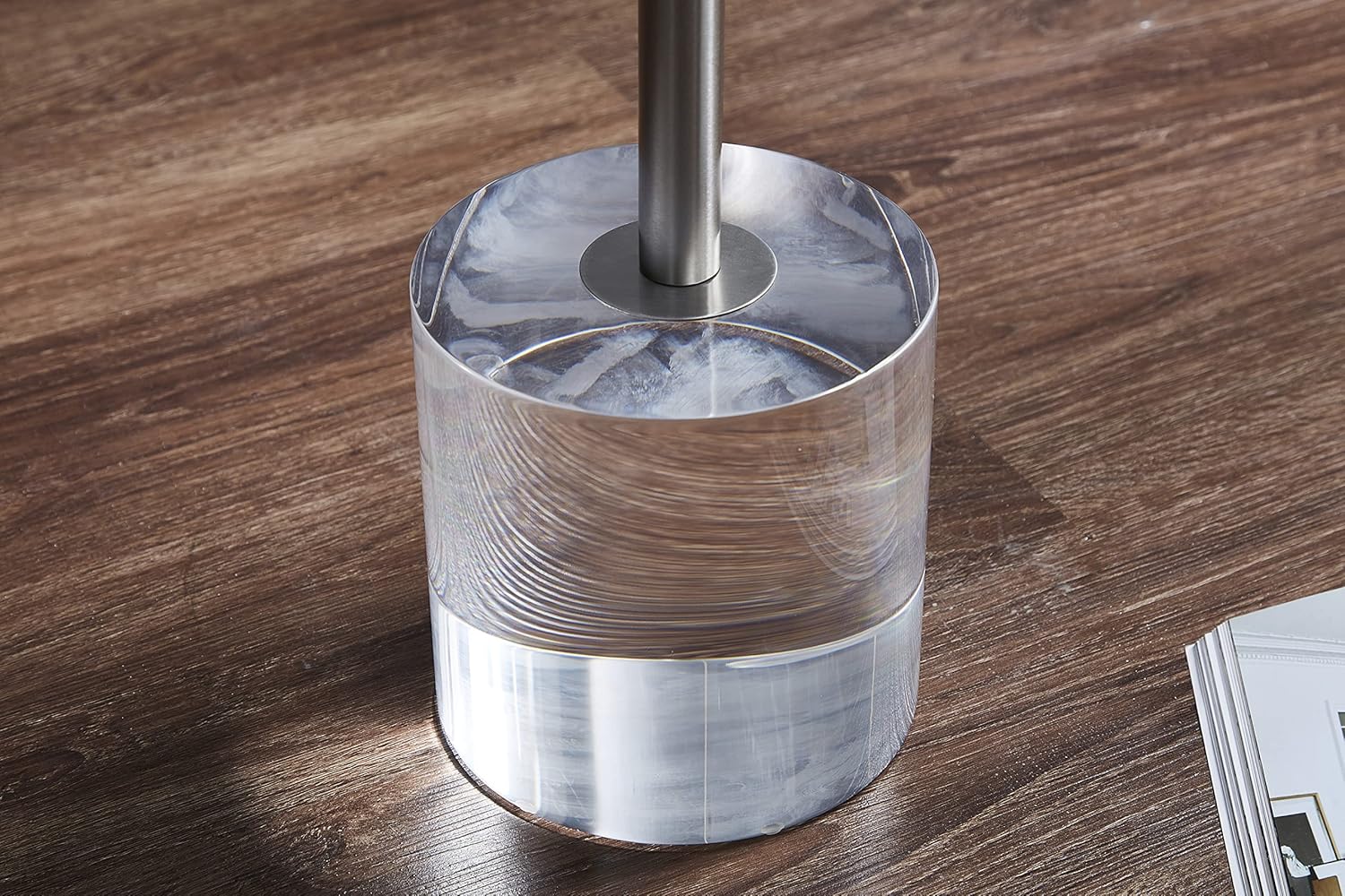 Clear Acrylic End Table,Side Table,Brushed Silver Metal,Round,for Office, Living Room and