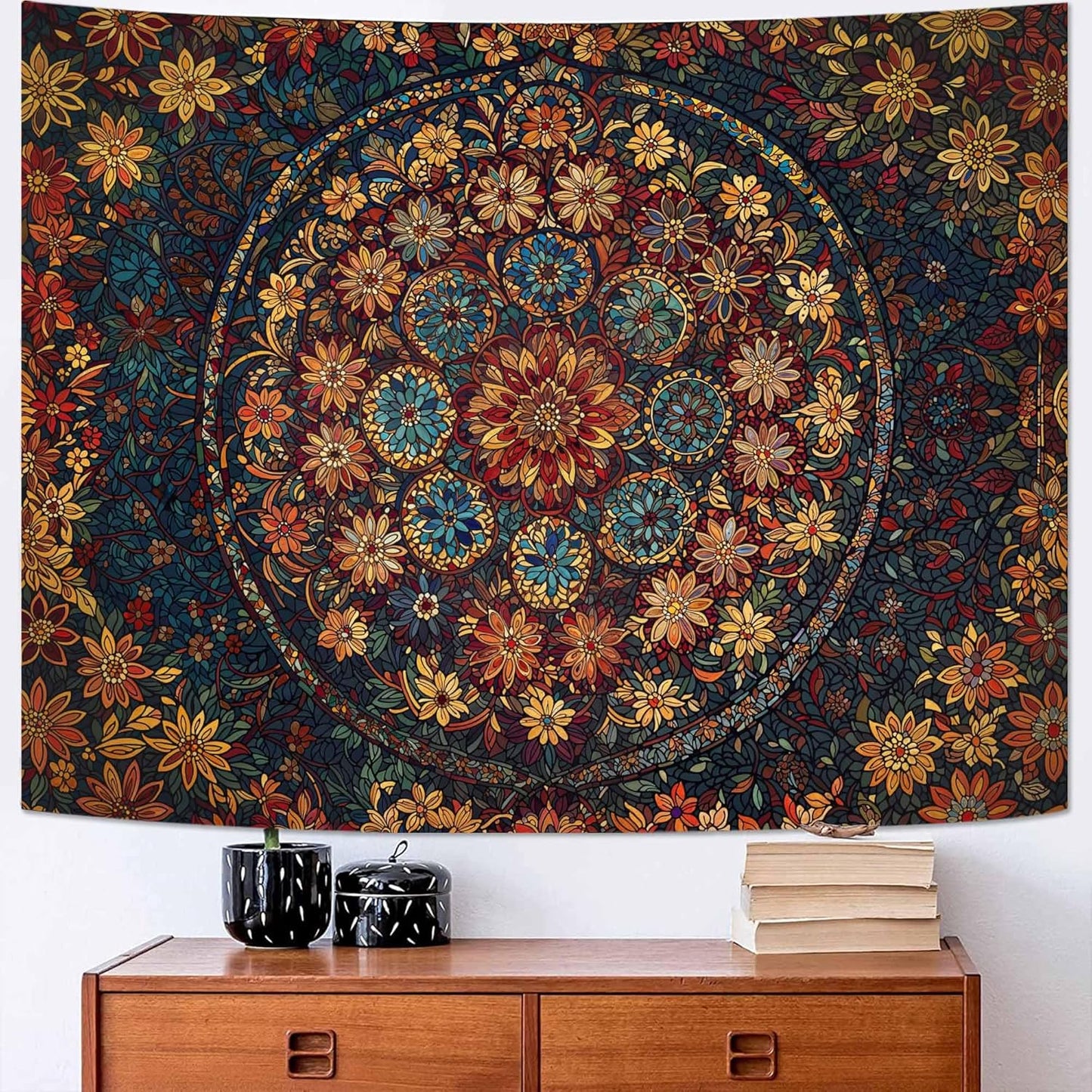 Fowocu Boho Floral Mandala Tapestry Wall Hanging Vintage Bohemian Flower Medallion Tapestry