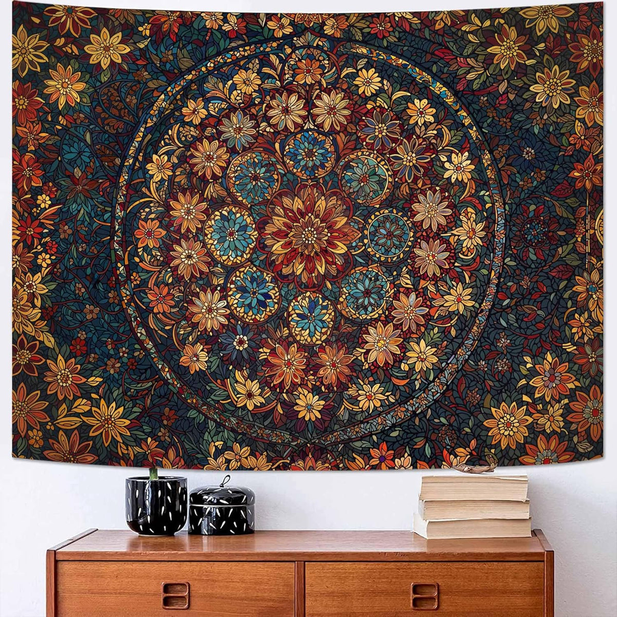 Fowocu Boho Floral Mandala Tapestry Wall Hanging Vintage Bohemian Flower Medallion Tapestry
