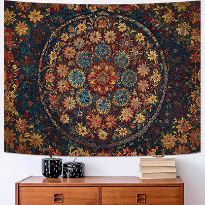 Fowocu Boho Floral Mandala Tapestry Wall Hanging Vintage Bohemian Flower Medallion Tapestry