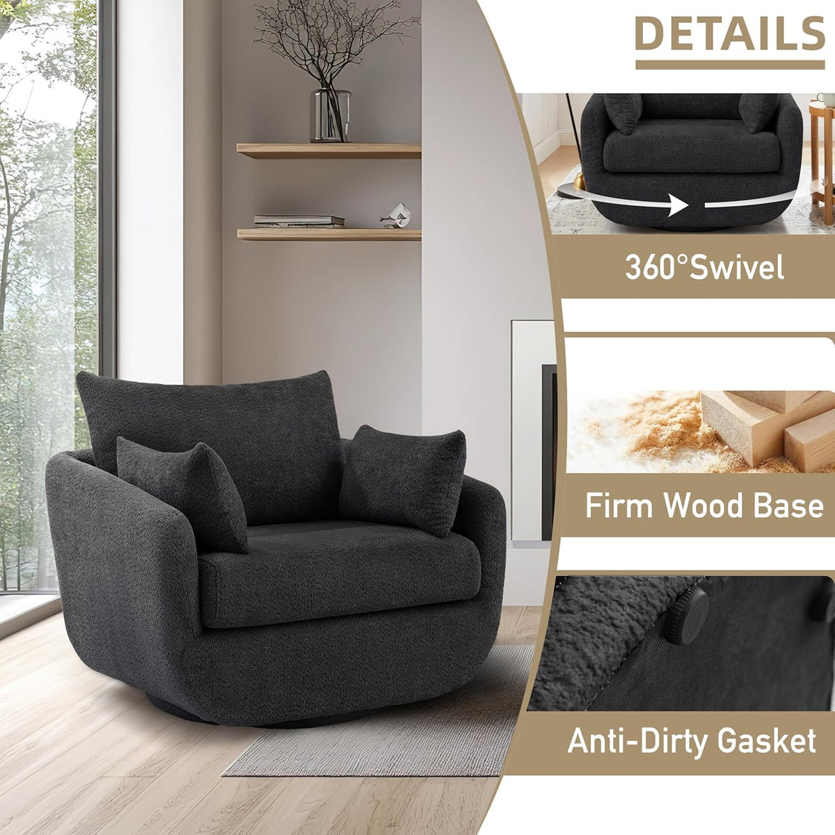 360° Swivel Accent Armchair Set of 2, 39.3" Oversized, Sherpa Boucle Fabric Sofa Chair with