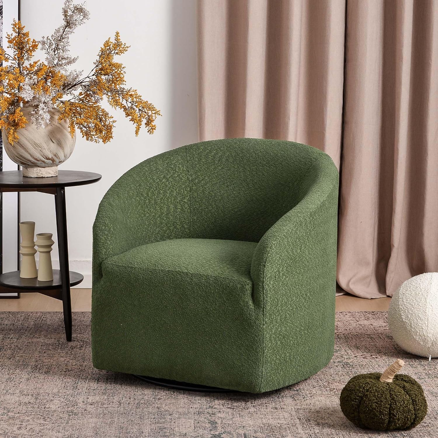 KINWELL 32" Wide Modern Boucle Swivel Barrel Chair, No Assembly Round Upholstered Swivel Accent