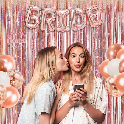 Rose Gold Tinsel Curtain Party Backdrop - GREATRIL Foil Fringe Curtain Streamers for Bachelorette