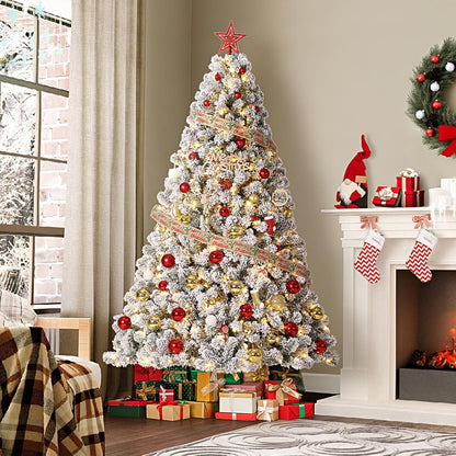 GarveeHome 9ft Prelit Artificial Christmas Tree with Warm White Lights, Snow Flocked Full Xmas Tree