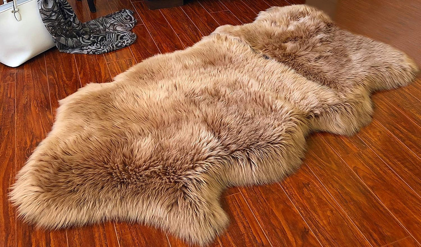 LAMBZY Faux Sheepskin Hypoallergenic Free Shape Silky Shag Rug, Luxury Shaggy Silky Plush Carpet