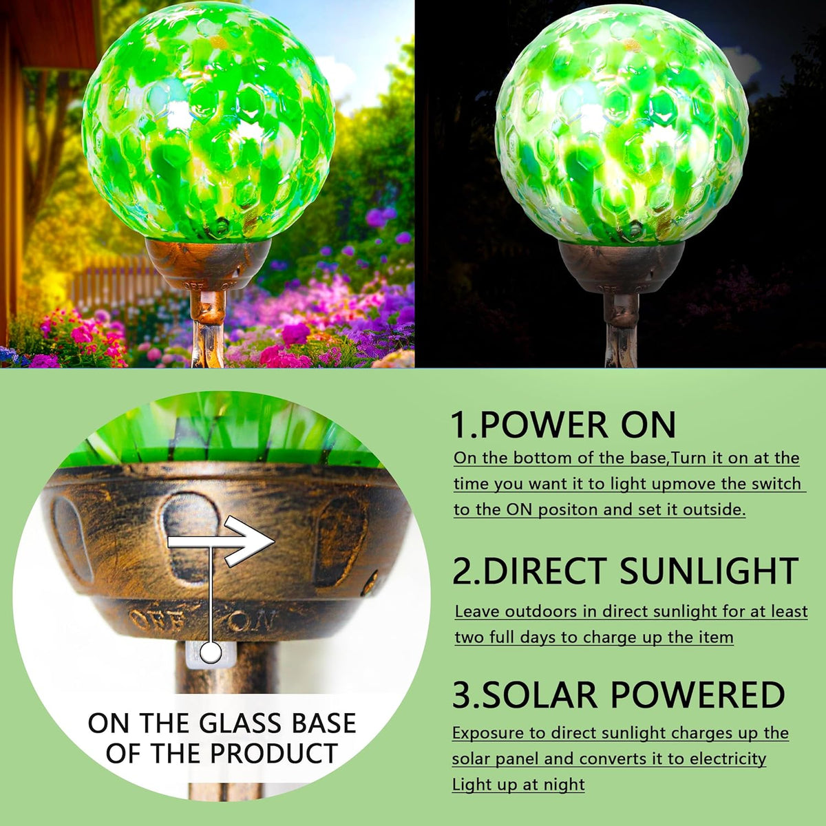 Garden Solar Lights, Decorative LED Honeycomb Glass Ball Garden Stake, Glass and Metal Outdoor