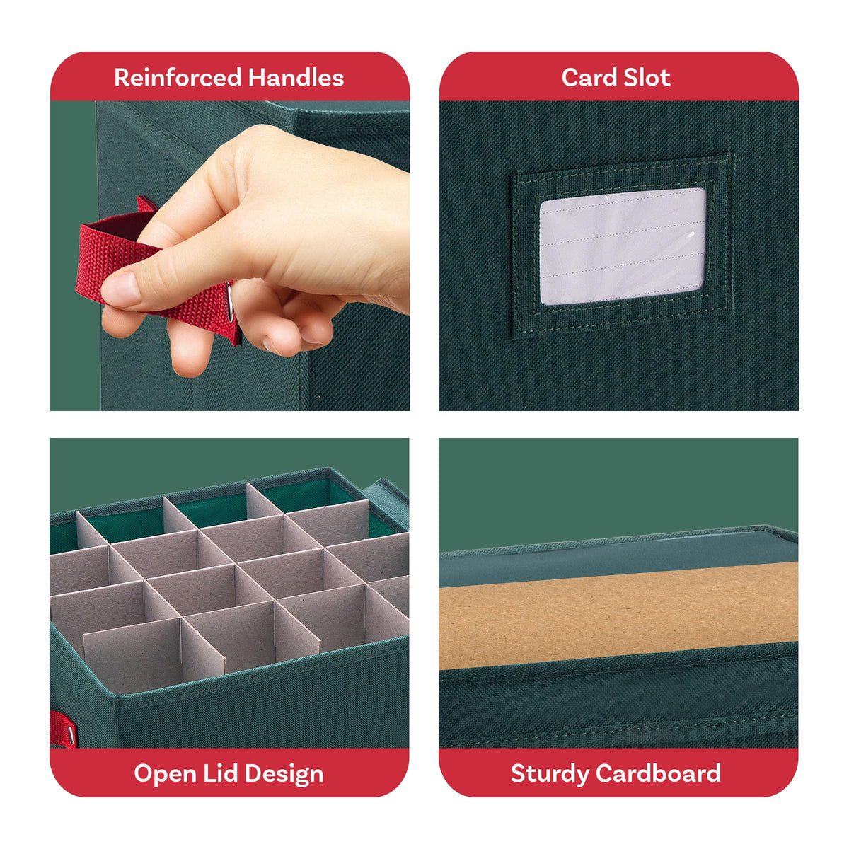 Storage Ornament Box - Holiday Organizer Cube with 64 Individual Compartments and Adjustable